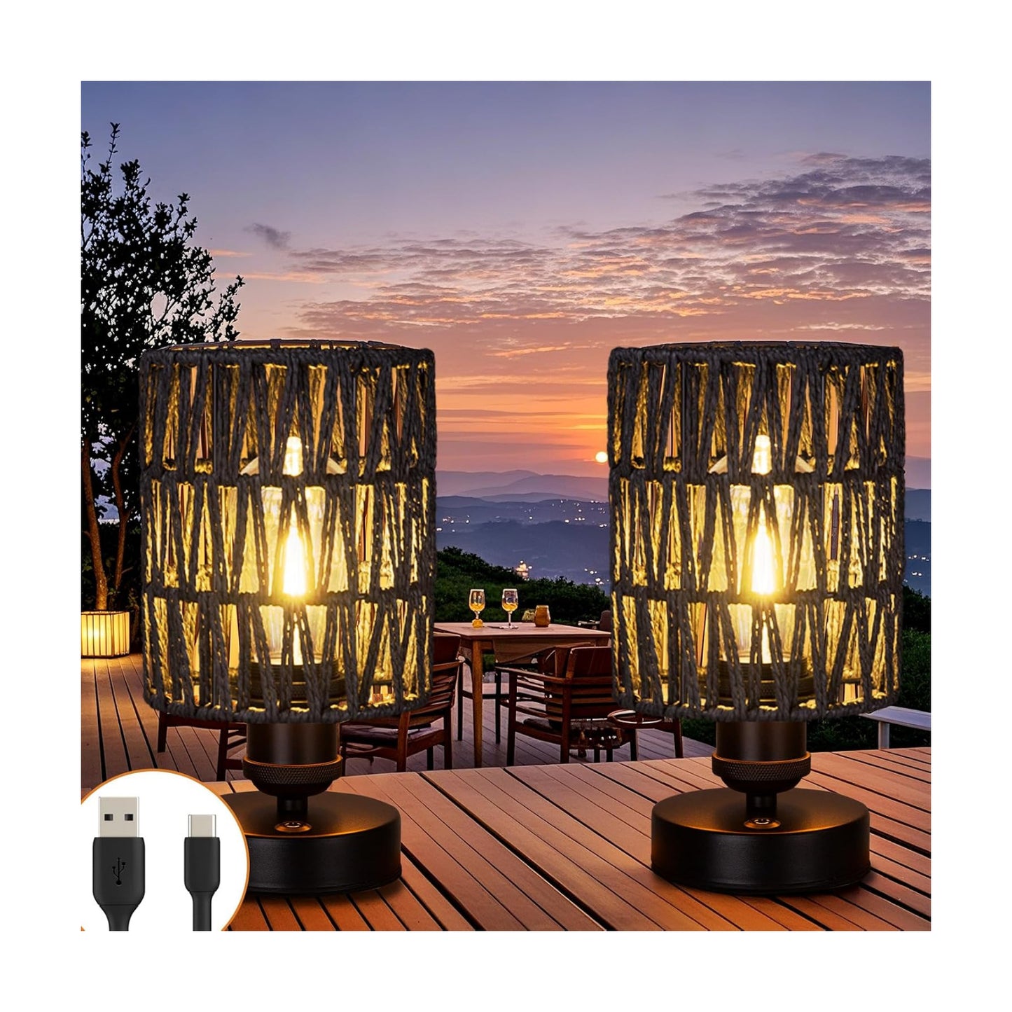Cordless Rechargeable Outdoor Table Lamps, Battery Operated Table Lamp, Stepless Dimmable for Patio, Living Room, and