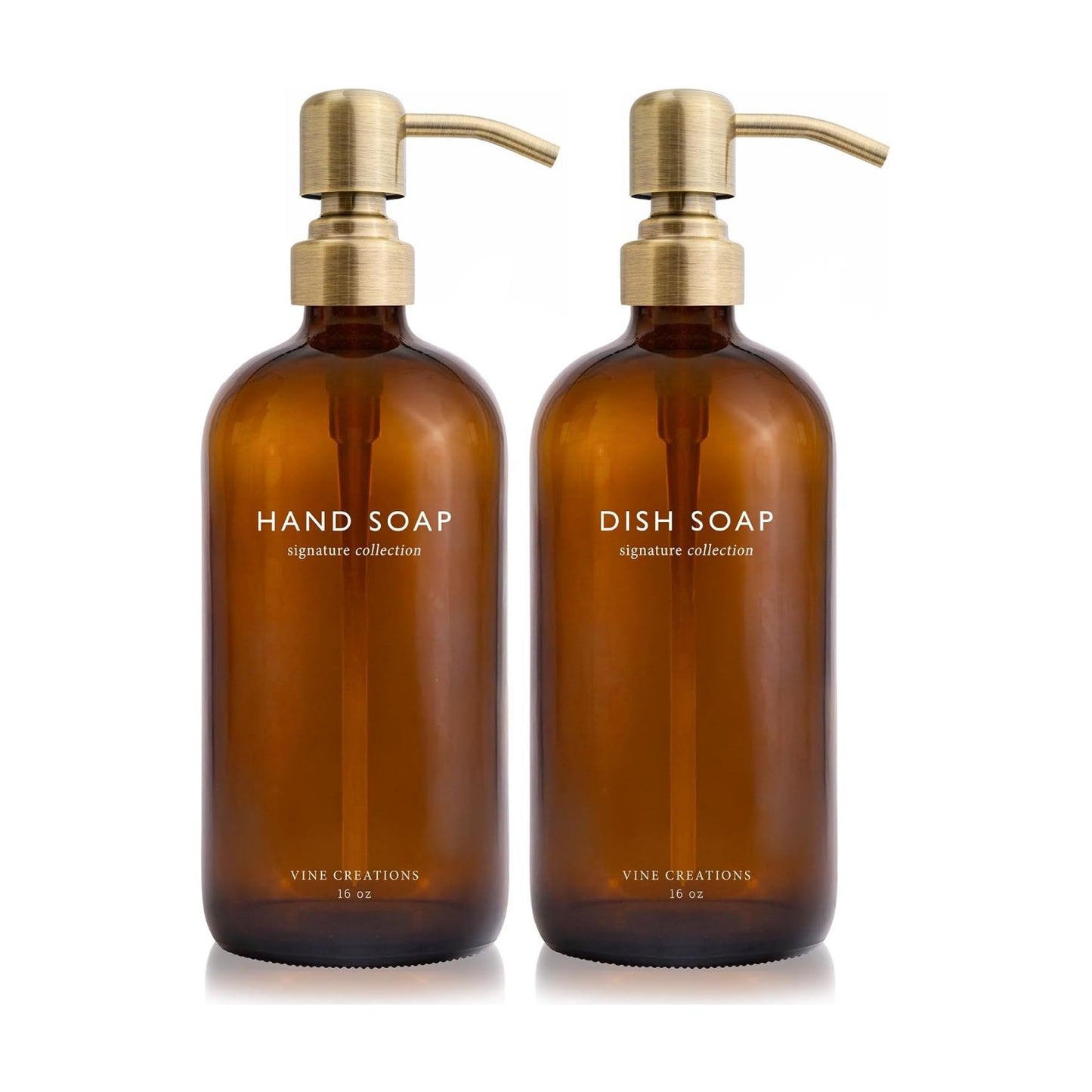Vine Creations Amber Glass Soap Dispenser Set, Dish Soap and Hand Soap Dispenser Set with Stainless Steel Pump, 16 oz