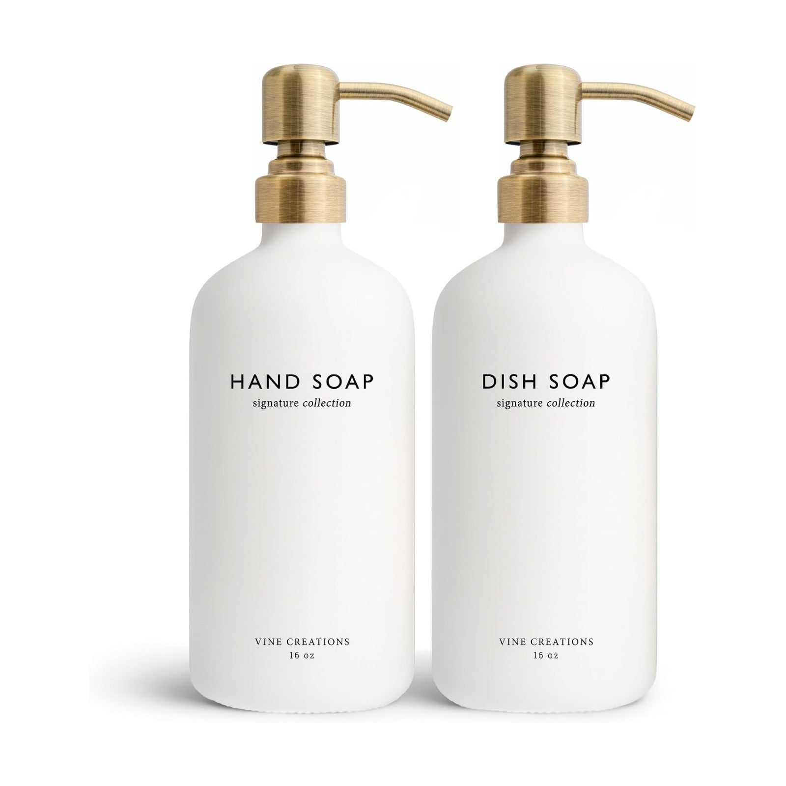 Vine Creations White Glass Soap Dispenser Set, Dish Soap and Hand Soap Dispenser Set with Stainless Steel Pump, 16 oz