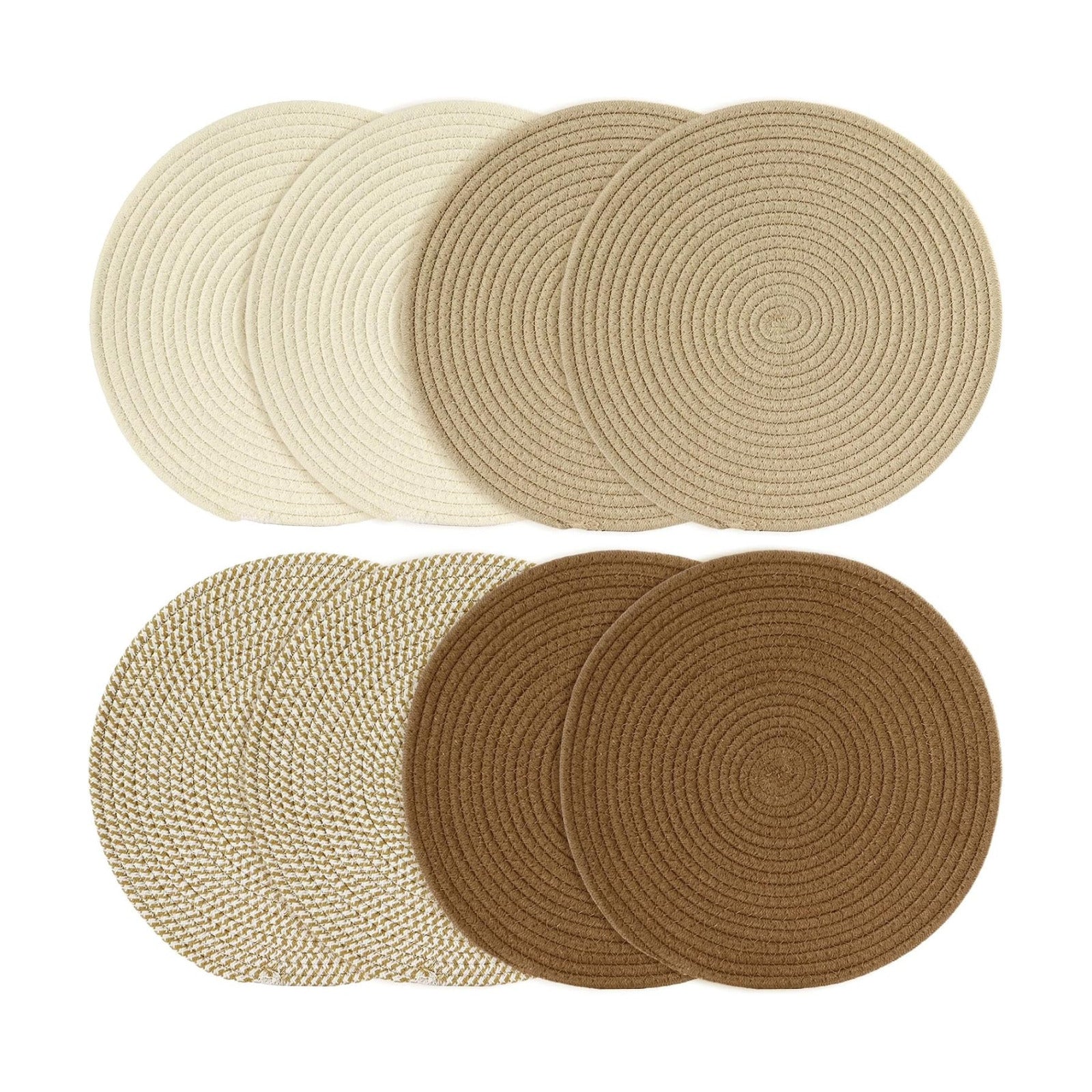 Round Woven Placemats Set of 8 Heat Resistant Placemats 13.5 Inches Farmhouse Cotton Rope Place Mats for Dining Tables