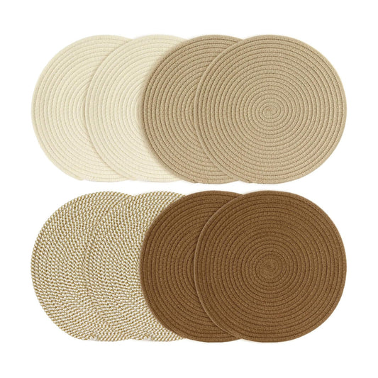 Round Woven Placemats Set of 8 Heat Resistant Placemats 13.5 Inches Farmhouse Cotton Rope Place Mats for Dining Tables