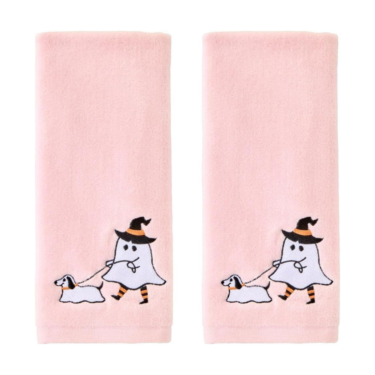 SKL Home Halloween Ghost Walking Dog Hand Towel Set-2pc, 100% Cotton, Pink
