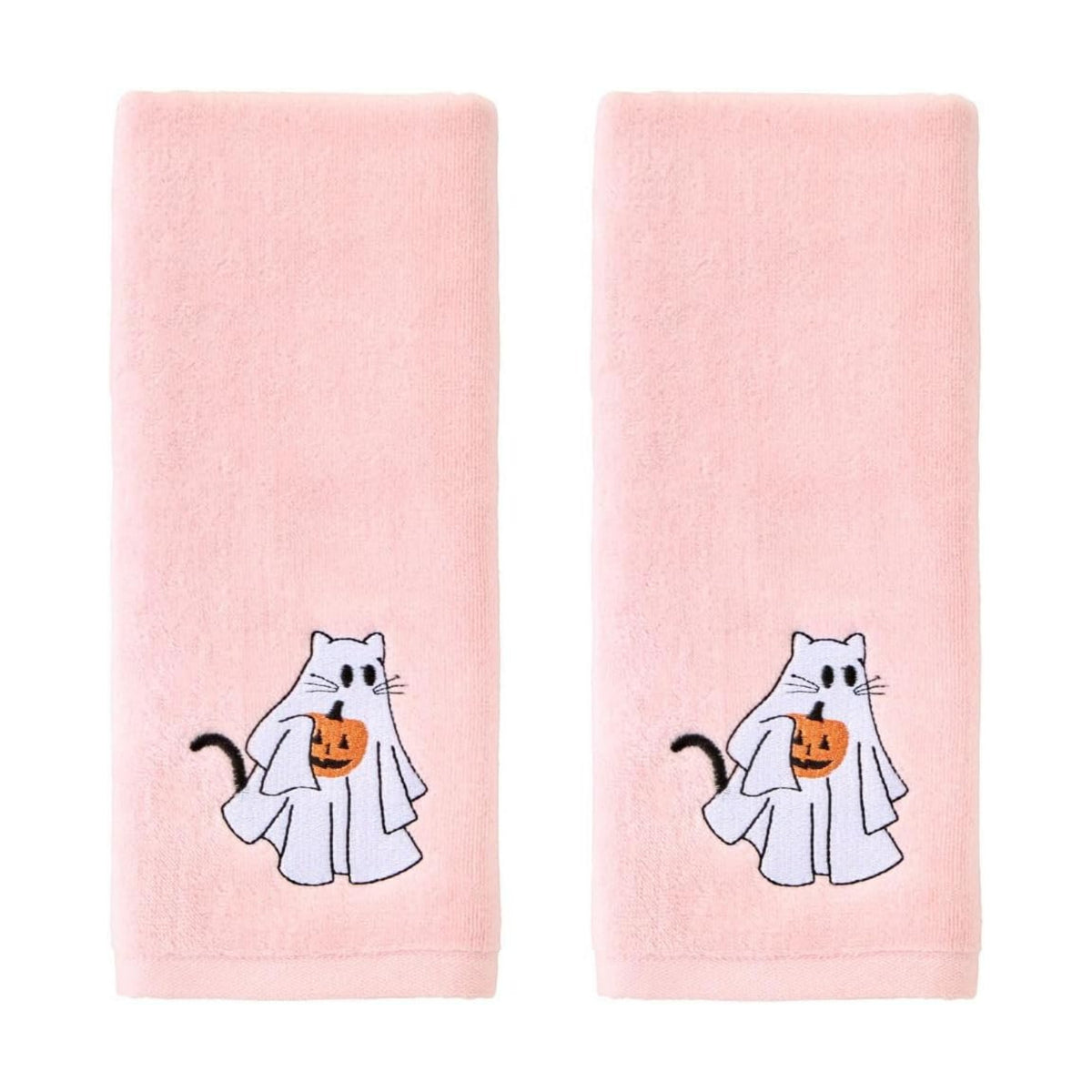 SKL Home Halloween Ghost Cat Hand Towel Set-2pc, 100% Cotton, Pink