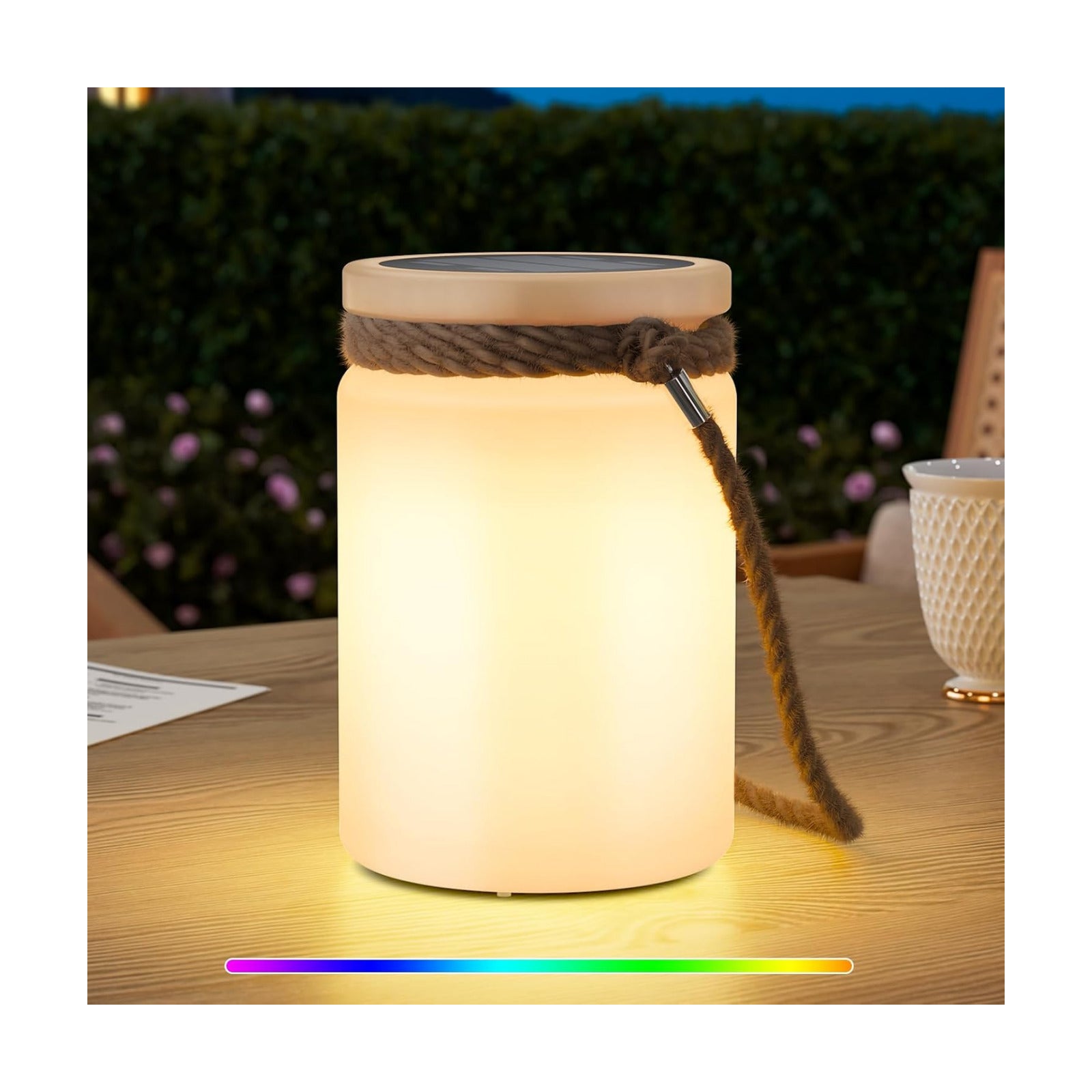 uuffoo Solar Table Lamp Lantern Waterproof Outdoor Cordless | IP44 RGB and Warm White Dimmable for Patio Camping