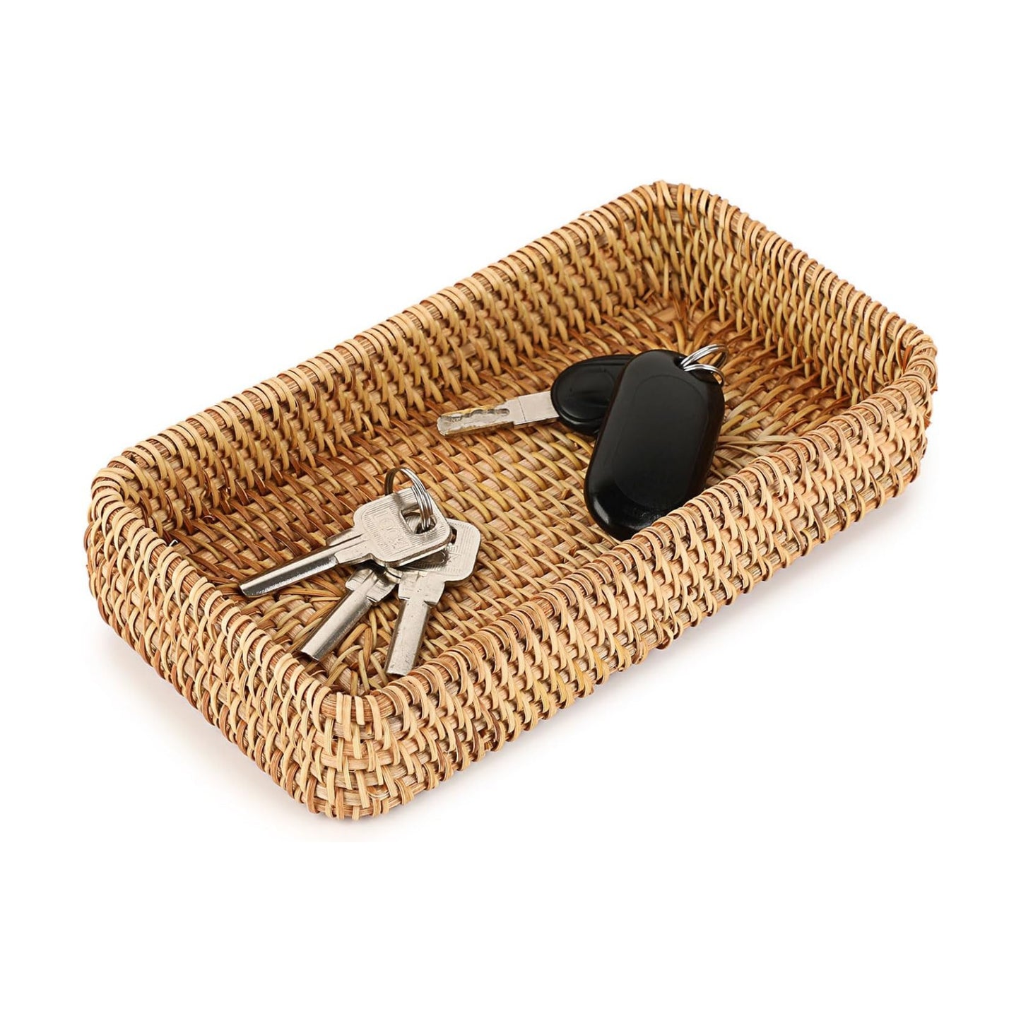 Key Basket for Entryway Table Natural Rattan Serving Tray Small / 8.3 x 4.7 x 1.6 / Natural Color