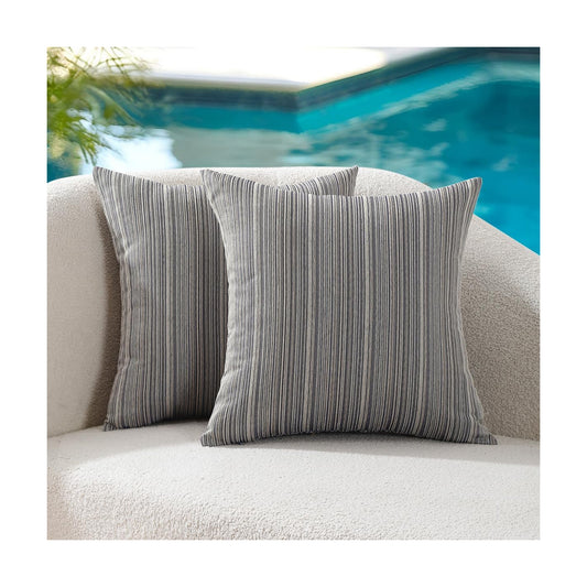 Outdoor Chenille Pillow Covers / 18 x 18 / Grey and Purple / Set of 2