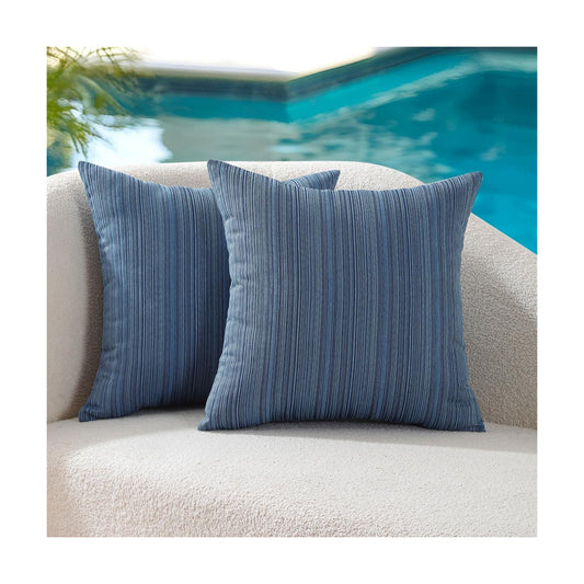 Outdoor Chenille Pillow Covers / 18 x 18 / Blue / Set of 2