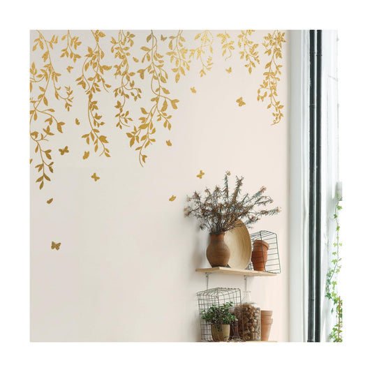 Metallic Wall Decals Peel and Stick Large Wall Stickers Large Sketch Minimal / Hanging Vines / Gold