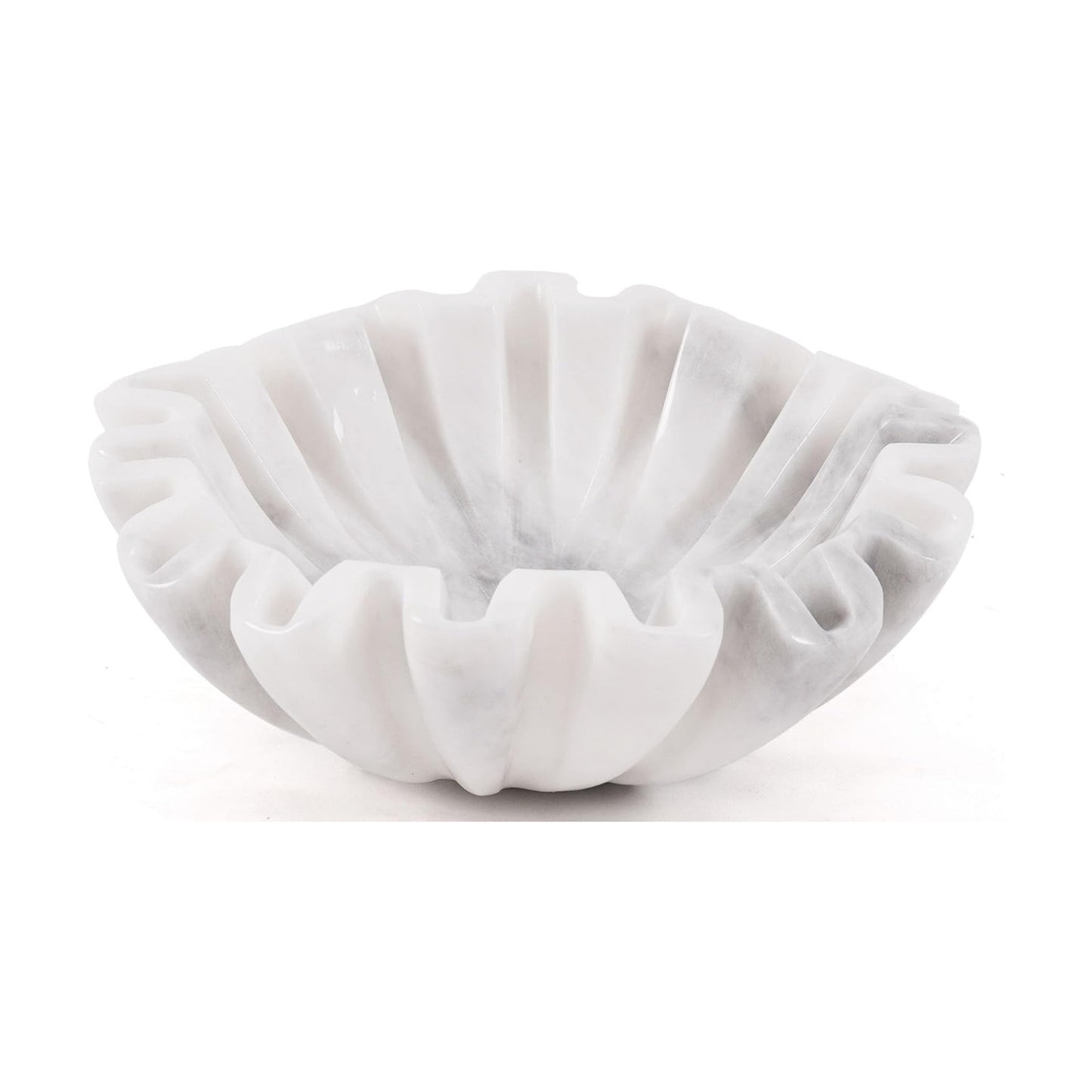 Marble Scalloped Bowl Handmade Ruffle Bowl / White / 6 Inches