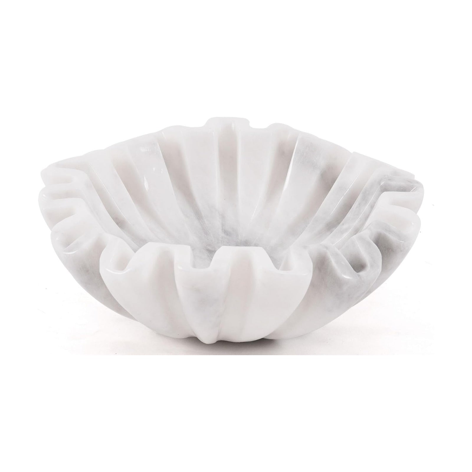 Marble Scalloped Bowl Handmade Ruffle Bowl / White / 6 Inches