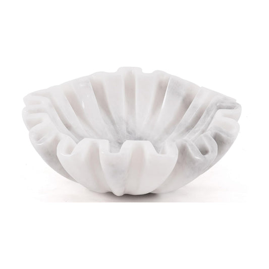 Marble Scalloped Bowl Handmade Ruffle Bowl / White / 6 Inches