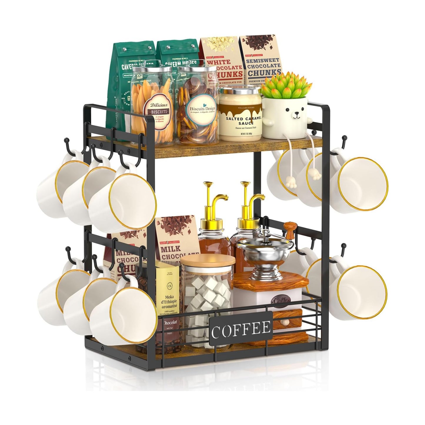 EsLuker.ly Coffee Mug Cup Holder Tree Bar Station Organizer, 2 Tier | Mug Stand Rack for Countertop Kitchen, Storage