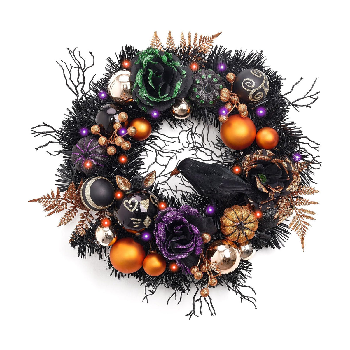 Valery Madelyn 18" Halloween Wreath with Lights for Front Door Party Decor