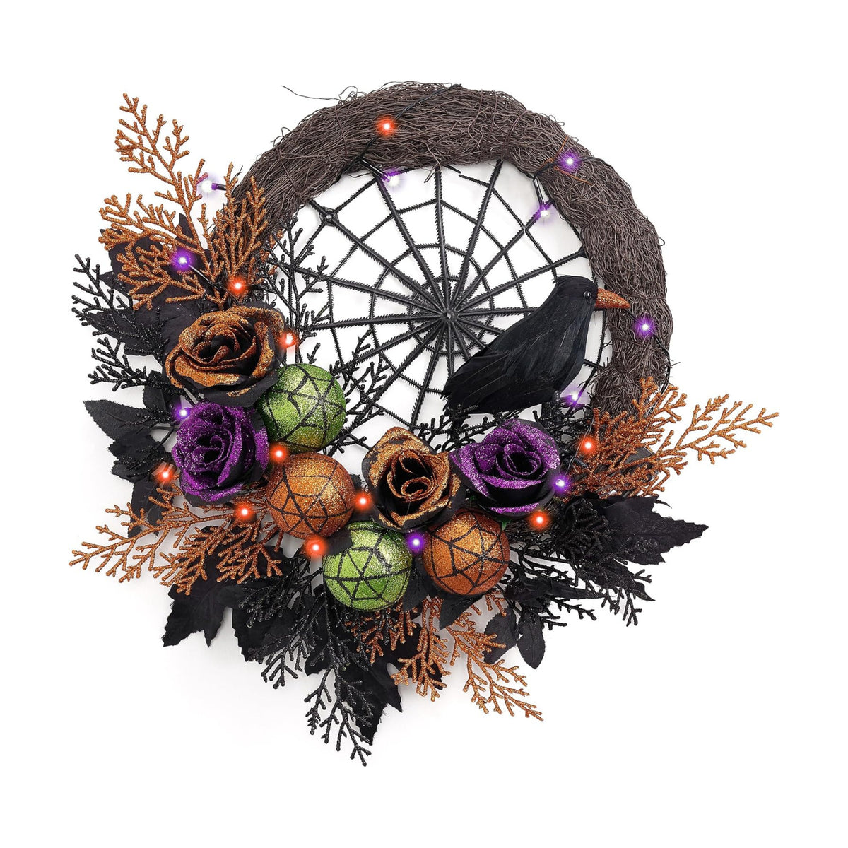 Valery Madelyn 18" Pre-Lit Halloween Wreath for Front Door Decor