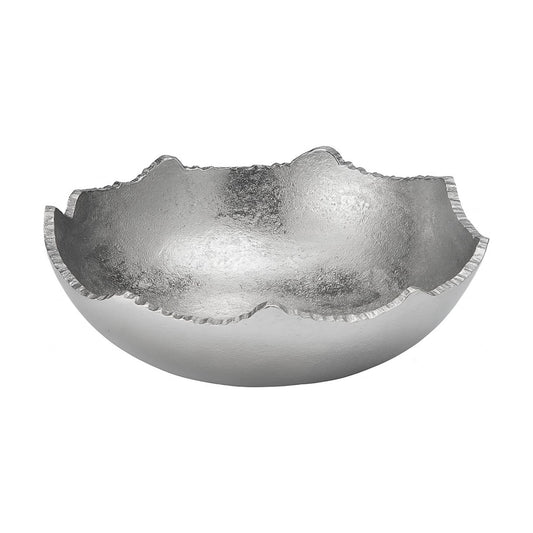 Decorative Moon Decorative Metal Torn Hammered Asymmetrical Centerpiece Bowl / Silver / 8.5 Inch