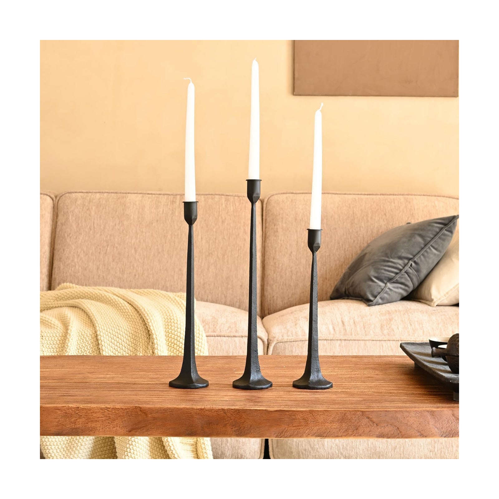 Set of 3 Candle Stick Holders,Iron Black Candlestick Holders, Fits 3/4 inch Thick Candles, Tapered Candle Holders Tall