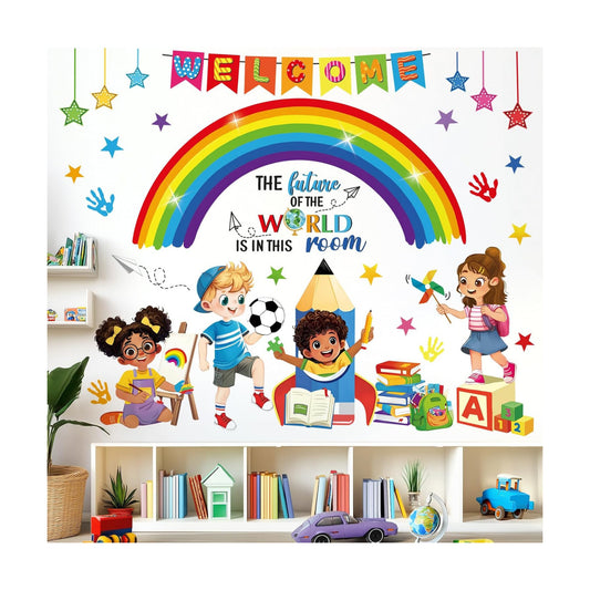 Rainbow Reading Corner Wall Decals Handprint The Future of The World Inspirational Quotes / Welcome