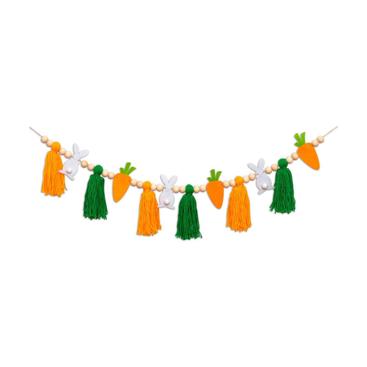 Pastel Felt Eggs and Wood Beads Garland / Carrots Tassel