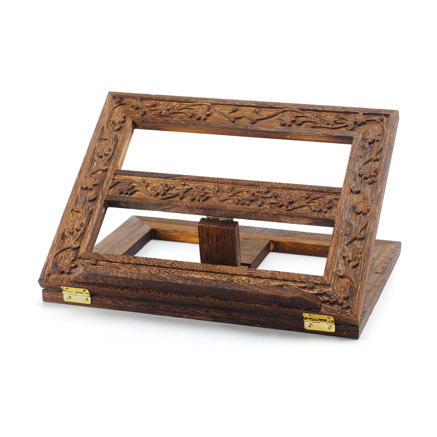 DoubleFill Adjustable Wooden Bible Stand Carved Bible Holder Missal Stand Book Display for Reading Folding Religious