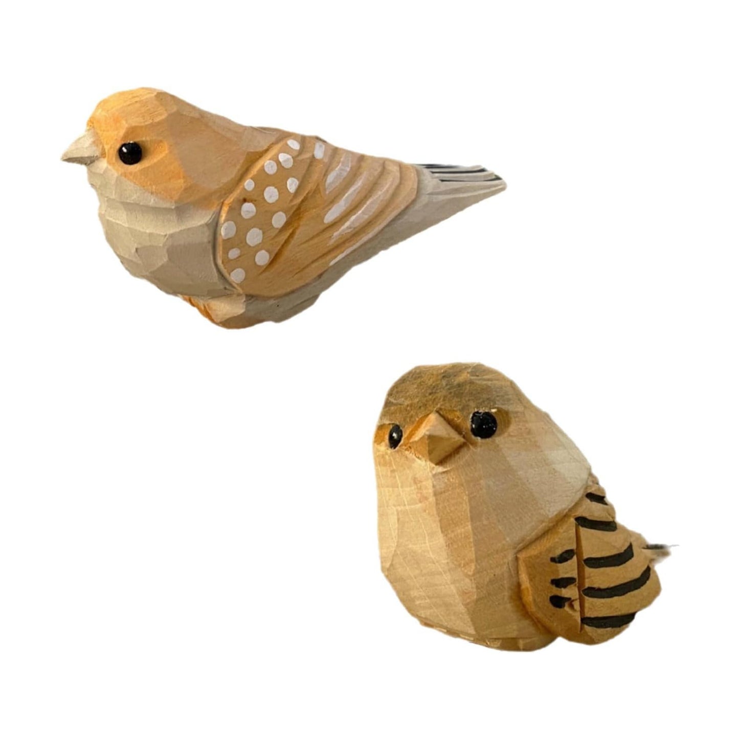 Handmade Bird Statue Carved Rustic Animal Bird Sculpture Miniature Art Carve Small / Wood / Set of 2