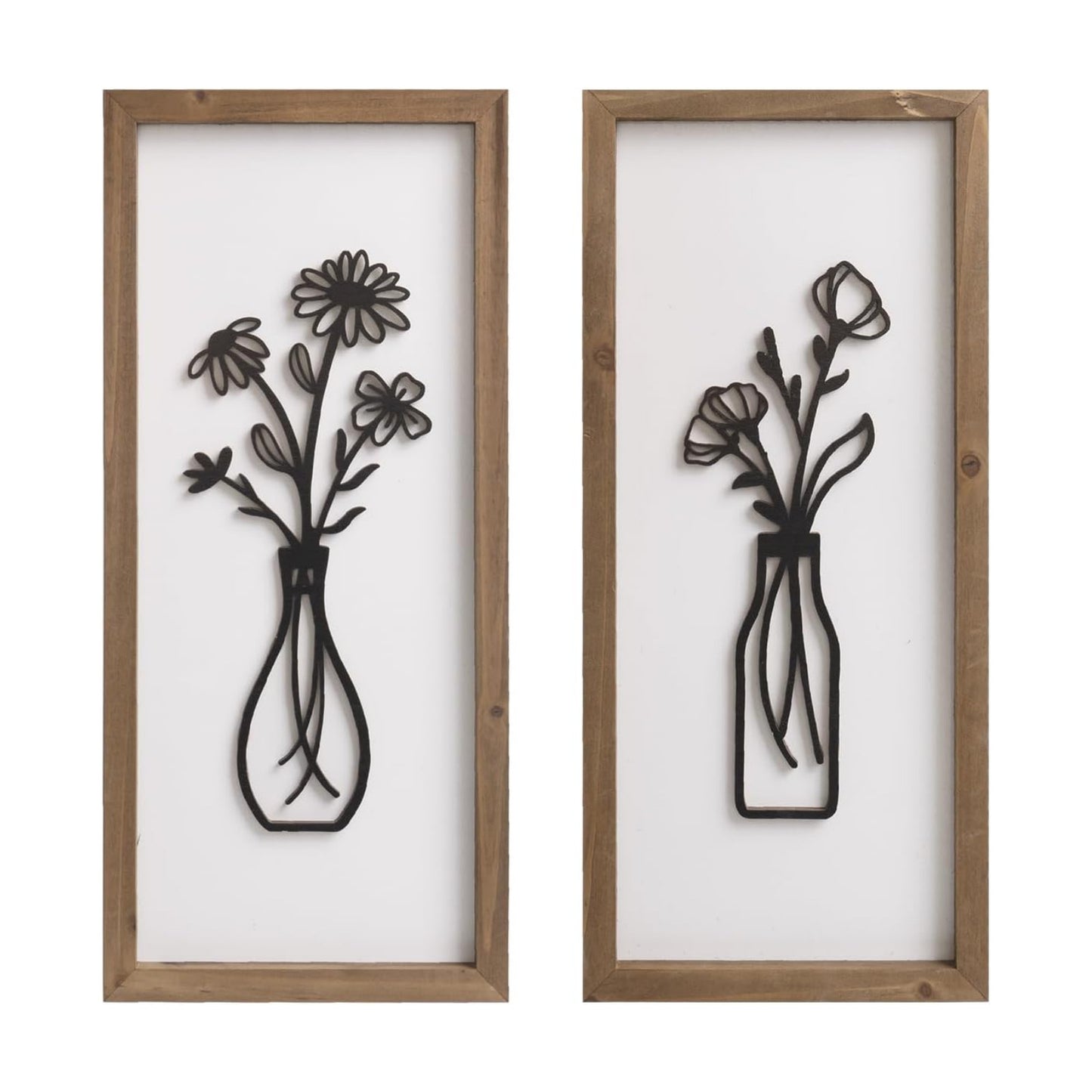 3D Wooden Flower Wall Art / White-black / 15.7 x 7.1 / Set of 2