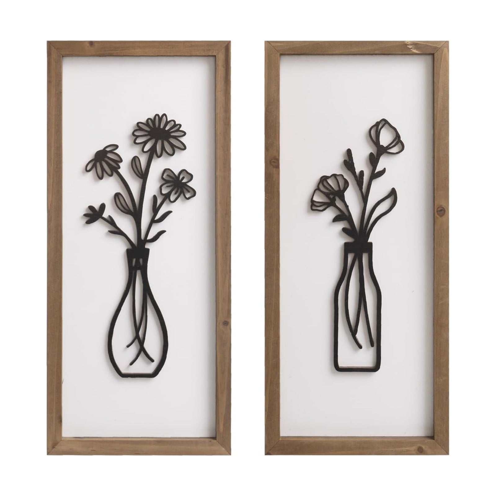 3D Wooden Flower Wall Art / White-black / 15.7 x 7.1 / Set of 2