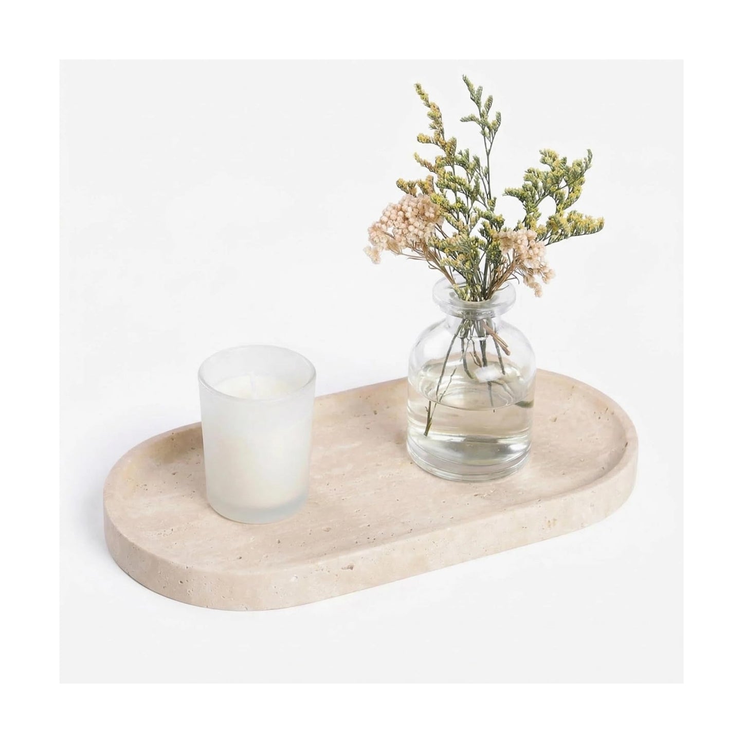 Vanity Tray / Natural Stone Bathroom Organizer / Beige Travertine