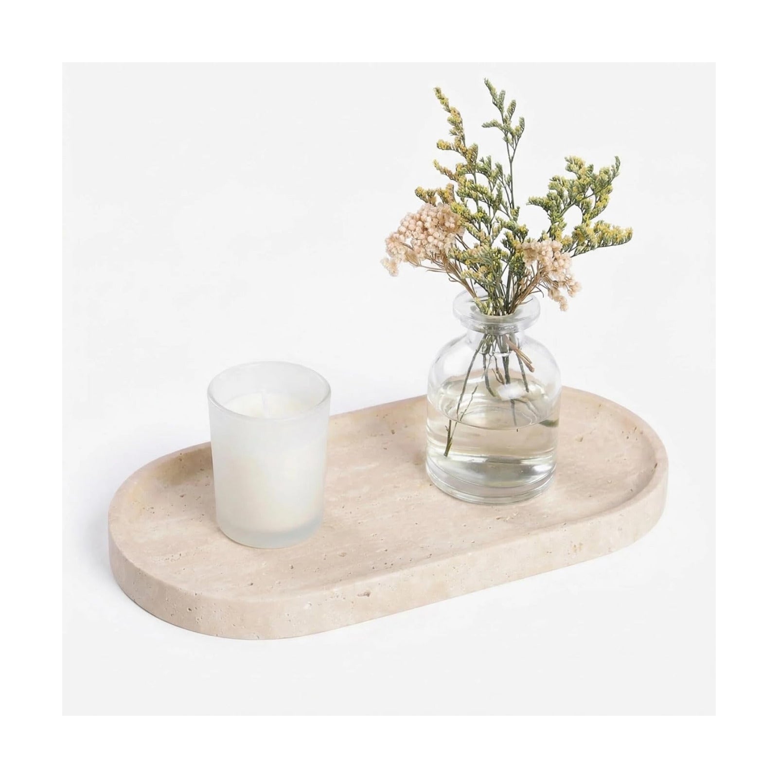 Vanity Tray / Natural Stone Bathroom Organizer / Beige Travertine