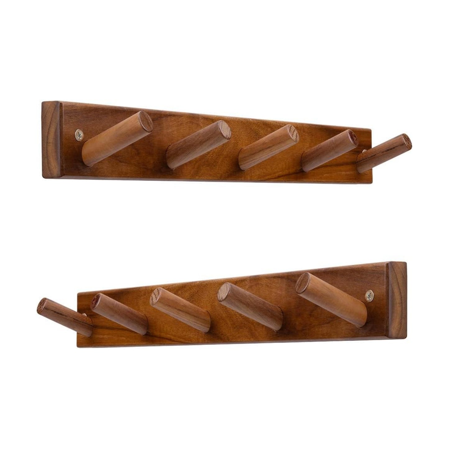 Solid Teak Wall Hooks Set 2, Rustic Wood Coat Rack Bathroom | Entryway & Bedroom – Durable Wall Pegs for Hanging Coats