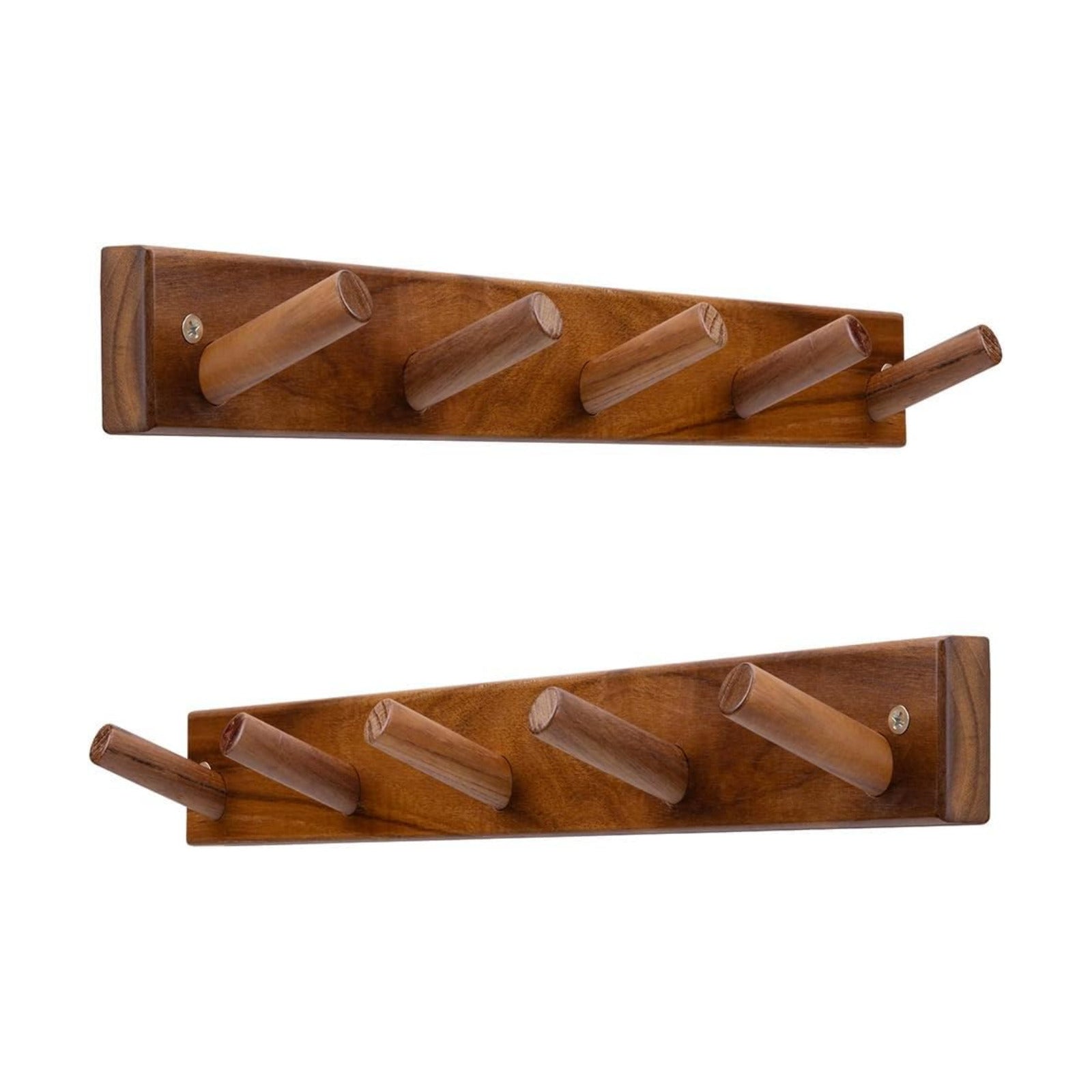 Solid Teak Wall Hooks Set 2, Rustic Wood Coat Rack Bathroom | Entryway & Bedroom – Durable Wall Pegs for Hanging Coats