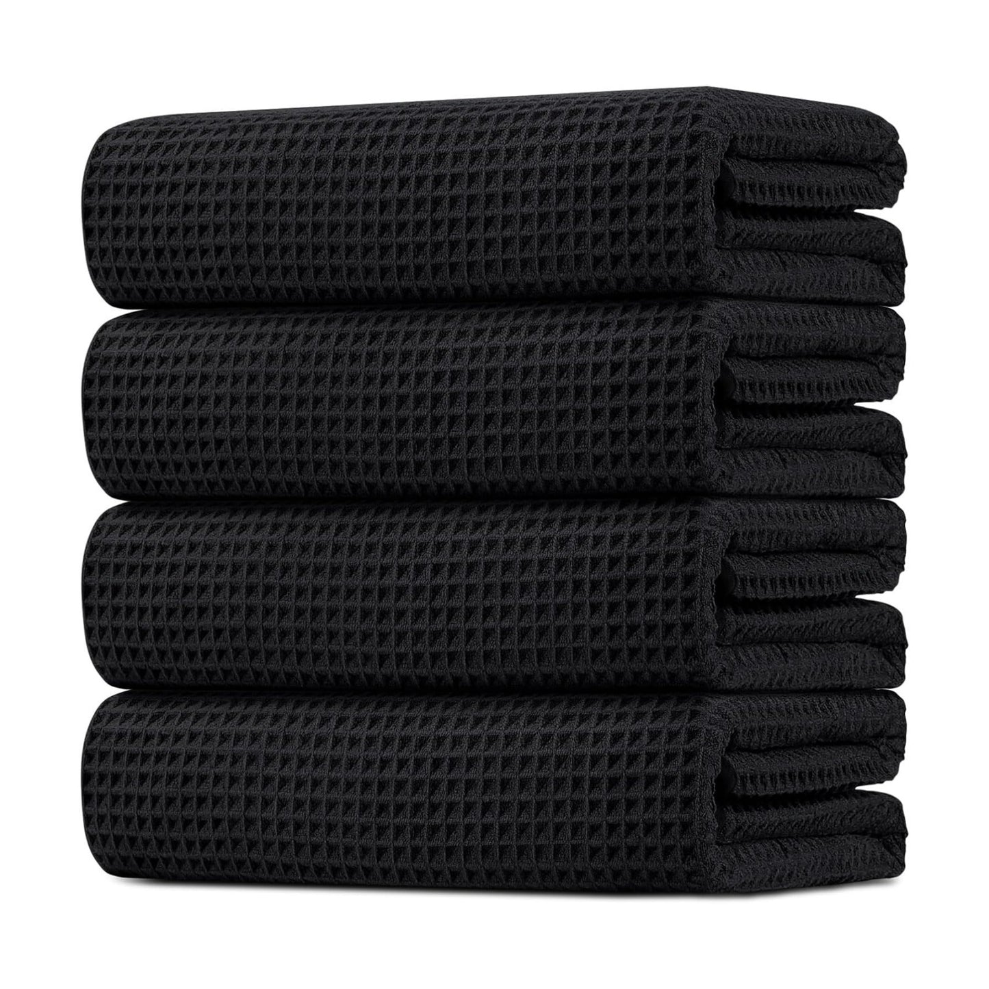HOMEXCEL Black Waffle Bath Towels Set of 4 Pack, Waffle Towels for Bathroom | 400GSM Microfiber Waffle Bathroom Towel