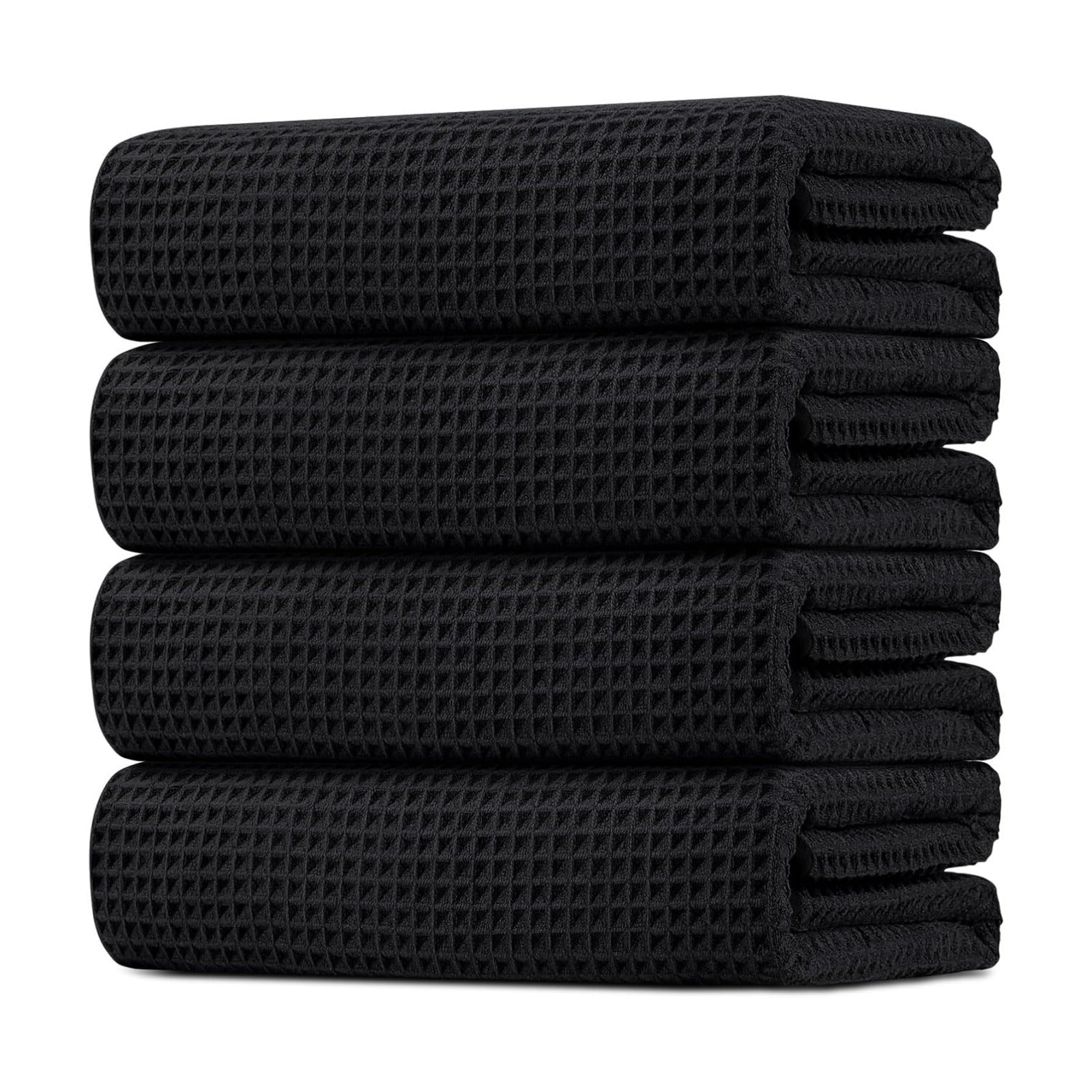HOMEXCEL Black Waffle Bath Towels Set of 4 Pack, Waffle Towels for Bathroom | 400GSM Microfiber Waffle Bathroom Towel