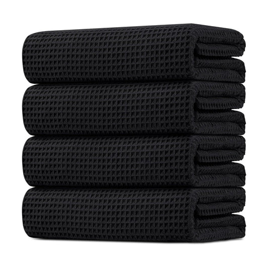 HOMEXCEL Black Waffle Bath Towels Set of 4 Pack, Waffle Towels for Bathroom | 400GSM Microfiber Waffle Bathroom Towel