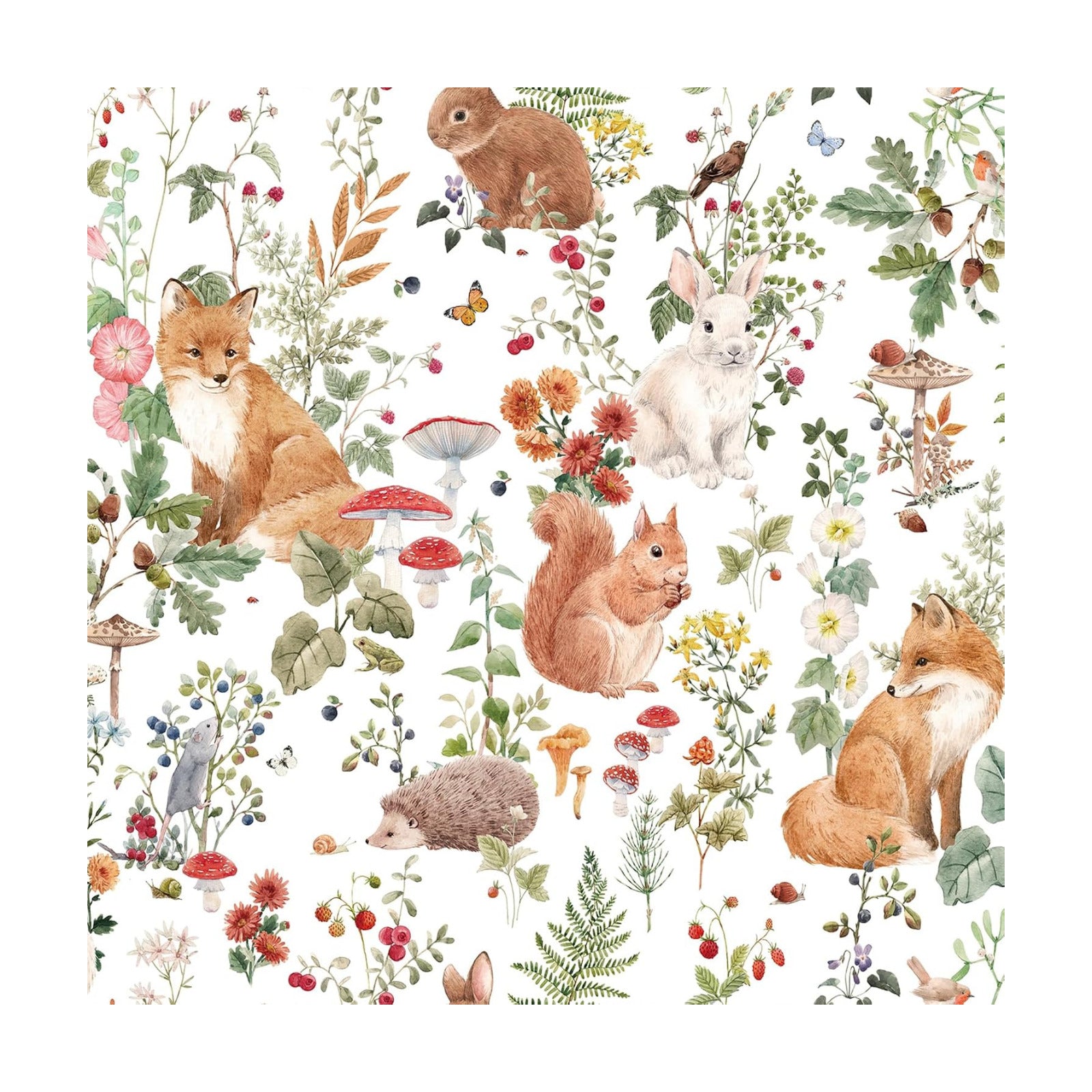 Woodland Wallpaper Stick and Peel Fairytale Forest Animal Wallpaper / 17.5 x 10 / Ft / White