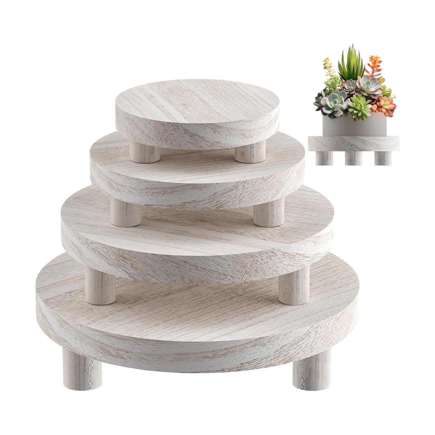 Wood Plant Stand Indoor Outdoor, 12/10/8/6" Round Wood Riser for Decor Wooden Stool Display Stand Flower Pot Holder