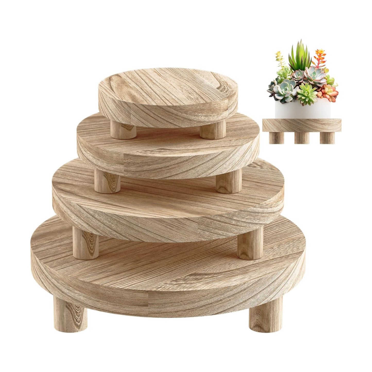 Wood Plant Stand Indoor Outdoor, 12/10/8/6" Round Wood Riser for Decor, Wooden Stool Display Stand Flower Pot Holder