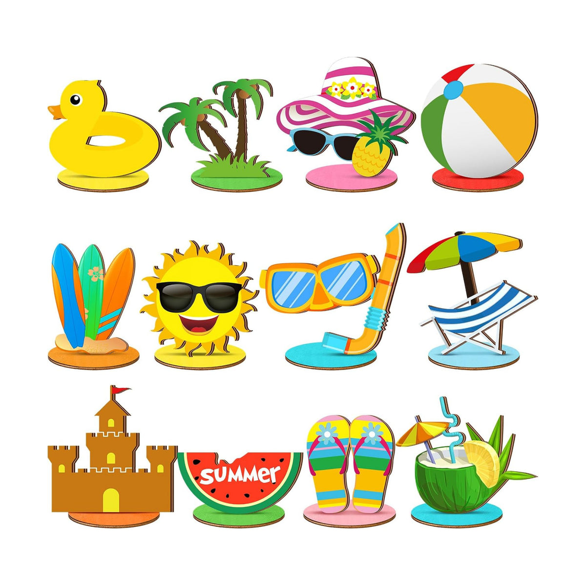 Marsui 12 Pcs Summer Wooden Table Decorations Tropical Beach Centerpieces