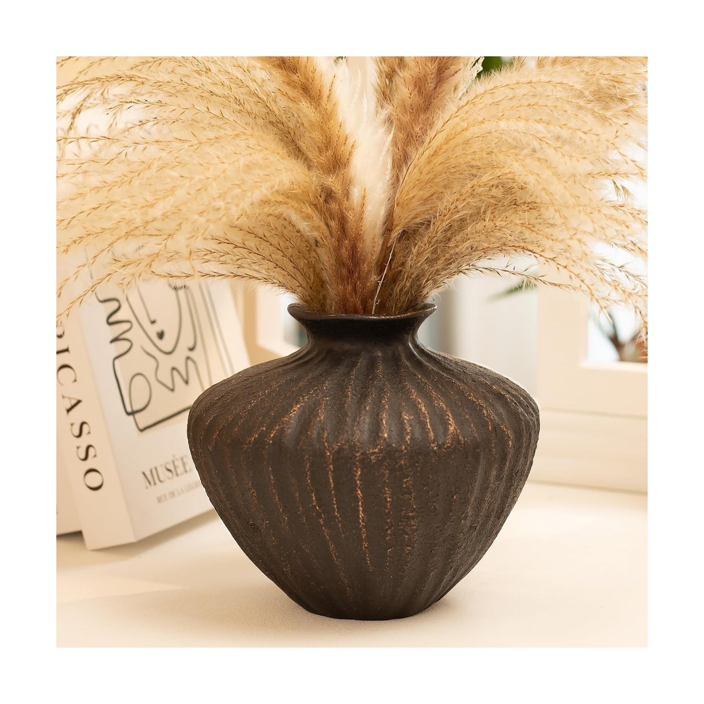 Ceramic Vase / Organic Accent Flower / Small / Black / 6 Inch