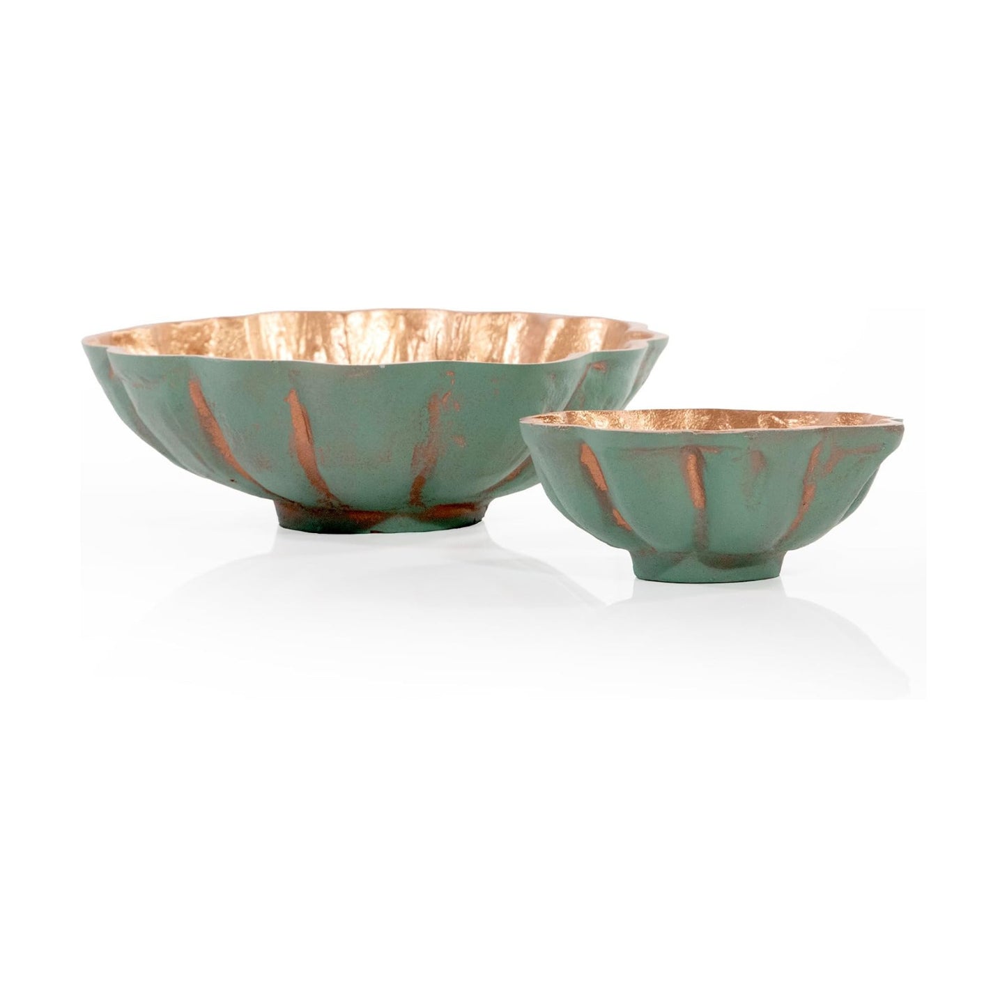 Decorative Metal Turquoise Copper Finish Round Bowls / Set of 2