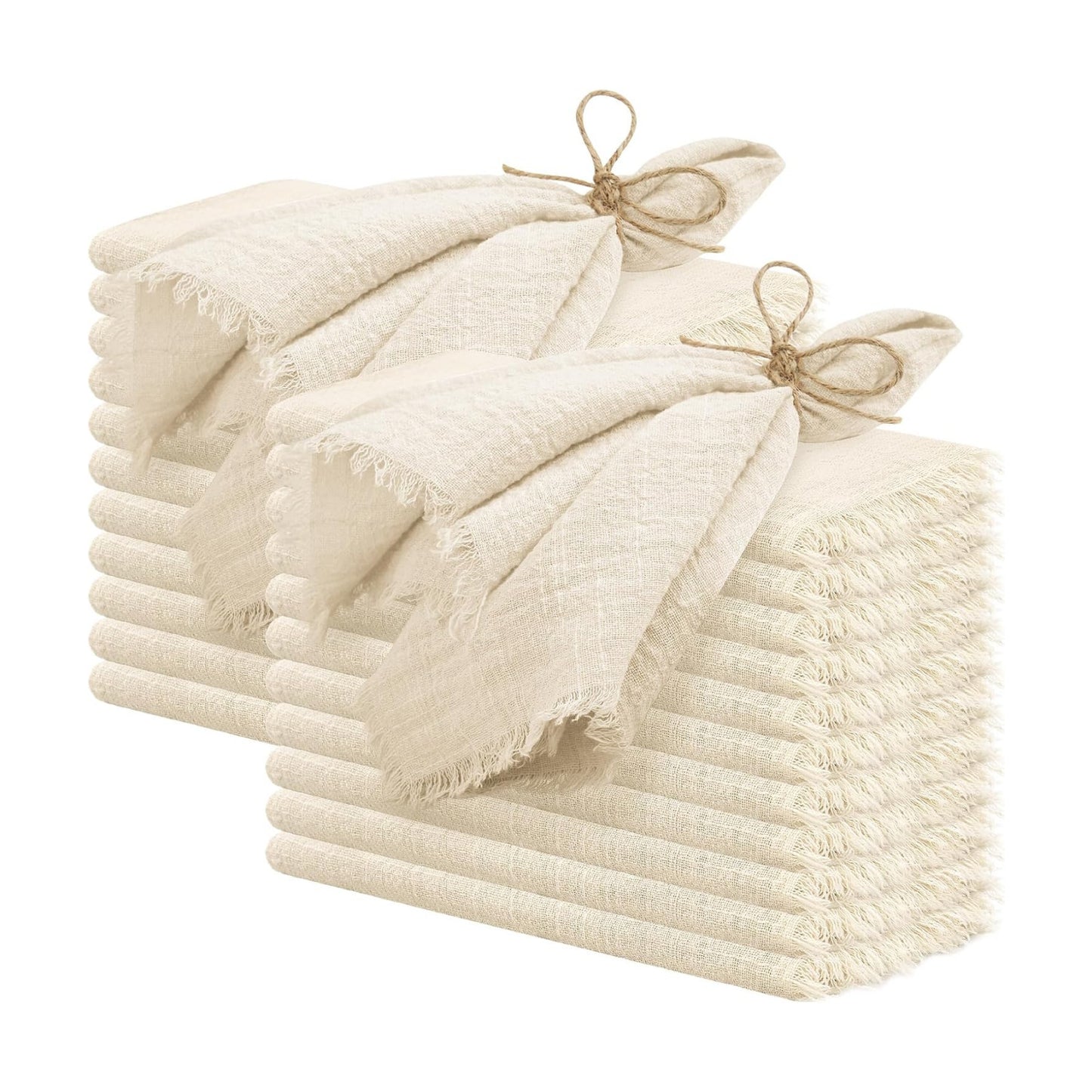 Pesonlook 60 Pcs Natural Cotton Linen Napkins with Fringe, 16x16 Inches | Handmade Cotton Cloth Napkins with