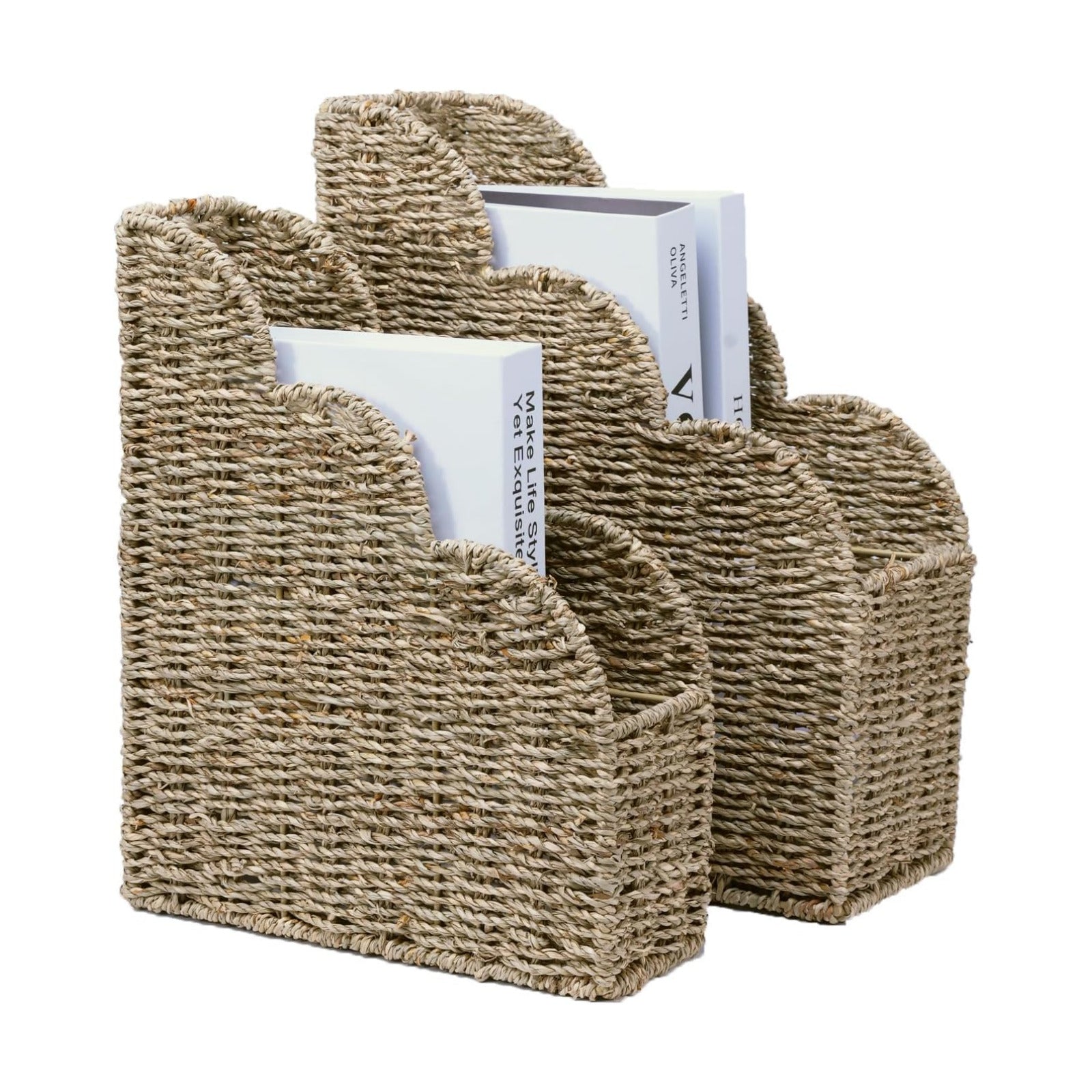 Scalloped Magazine Holder / Seagrass / Natural / Set of 2