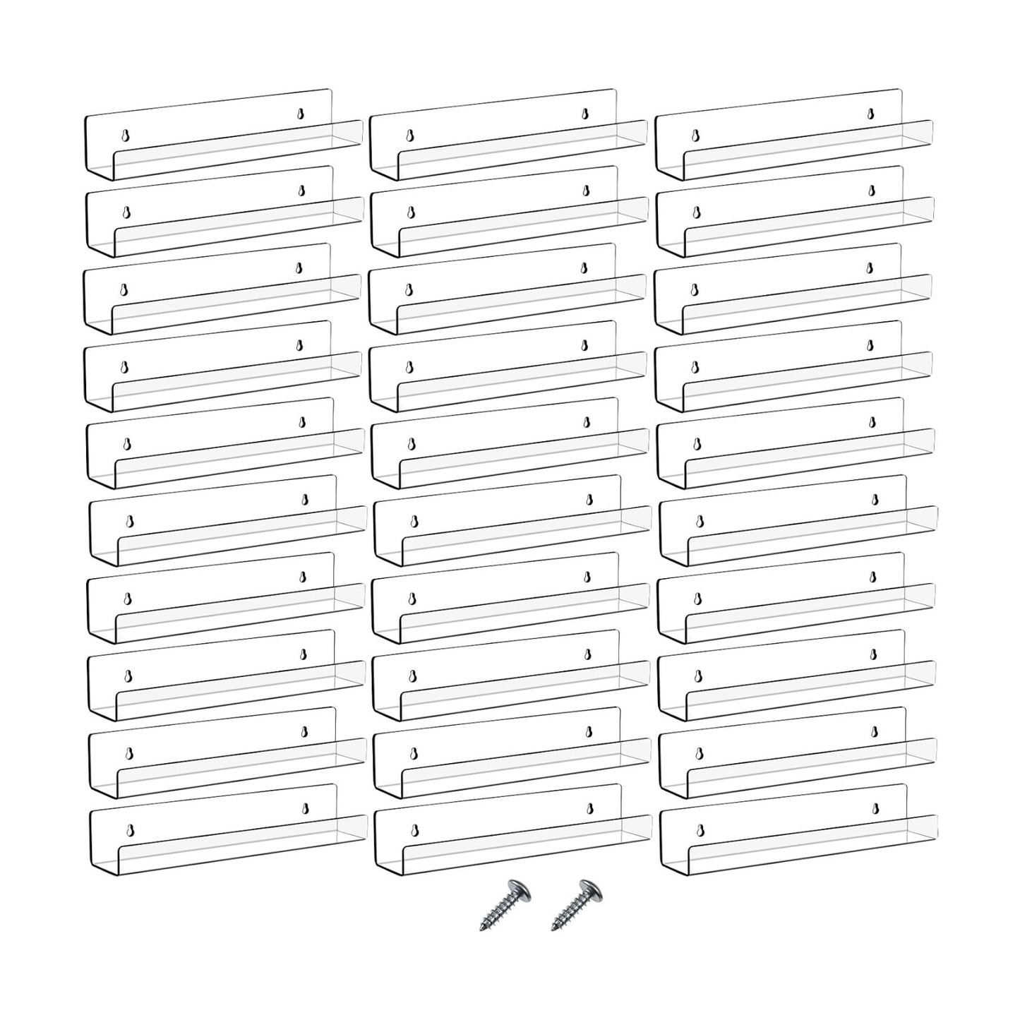 Blulu 30 Packs 15 Inch Acrylic Floating Shelf Wall Mounted Invisible Acrylic Shelf Ledge Floating Bookshelf for Living