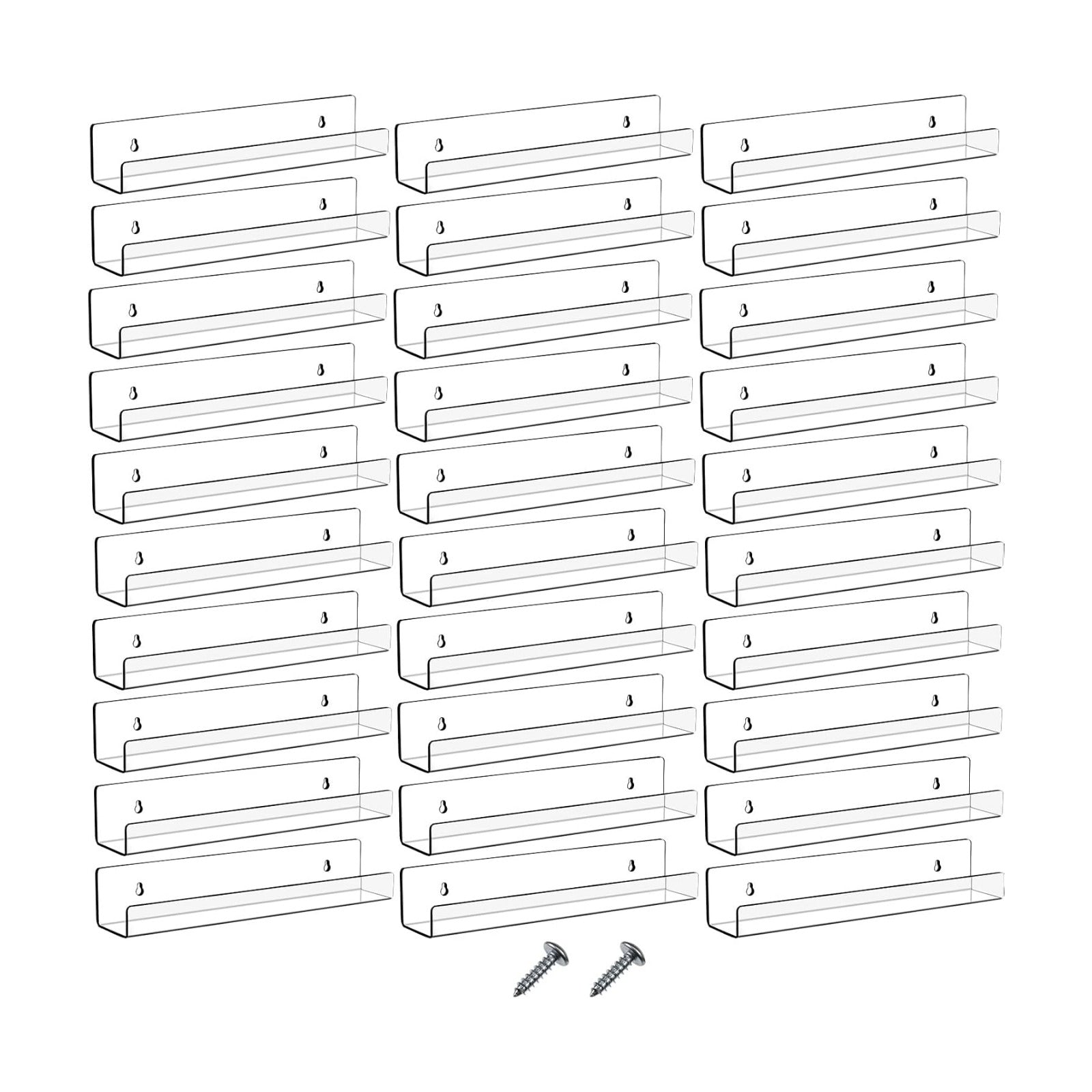 Blulu 30 Packs 15 Inch Acrylic Floating Shelf Wall Mounted Invisible Acrylic Shelf Ledge Floating Bookshelf for Living