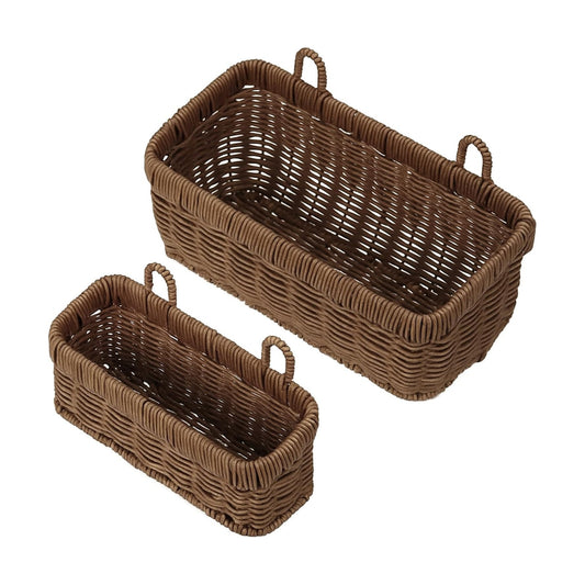Woven Hanging Wall Baskets for Storage Style / Boho / Brown / Imitation Rattan Plastic / Set of 2