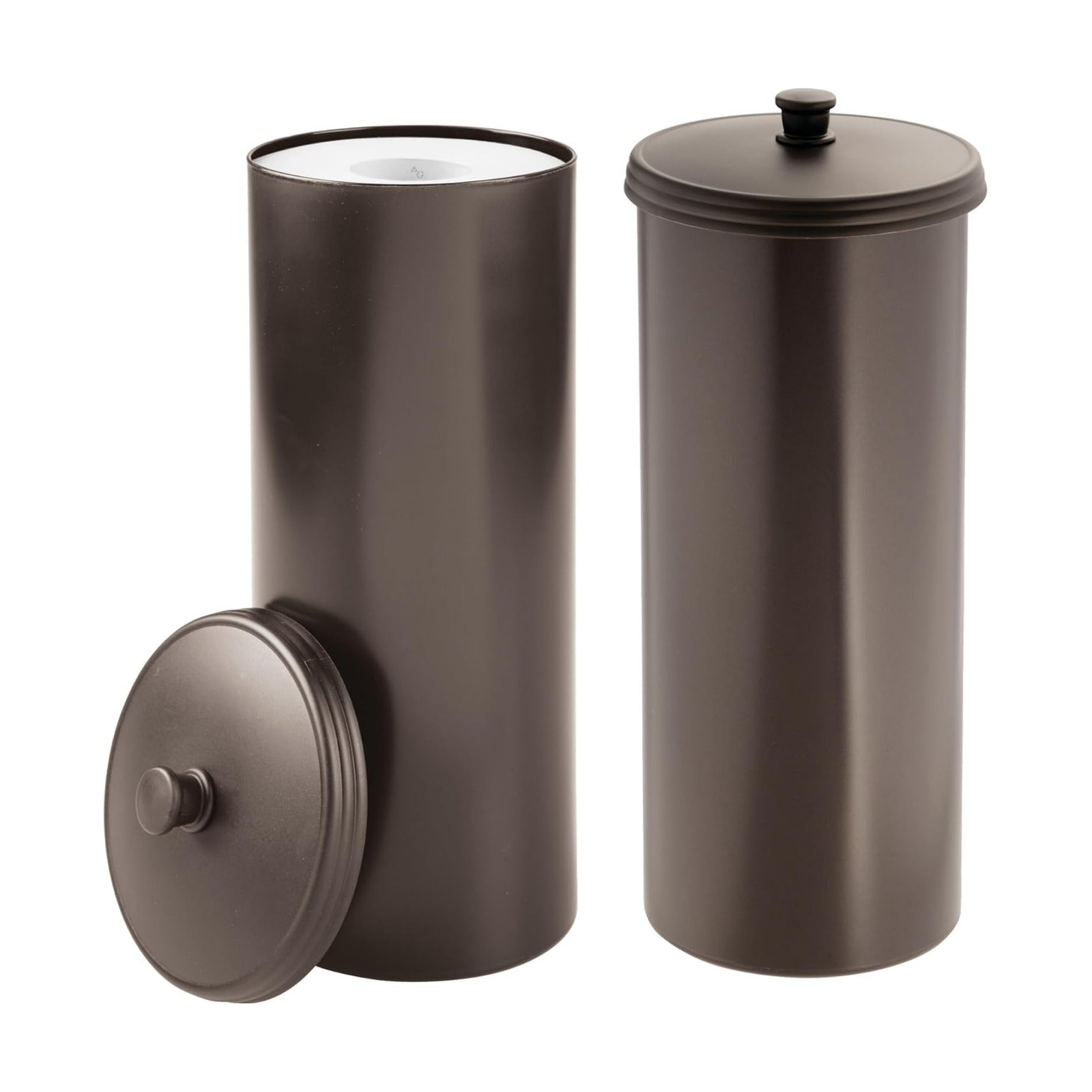 iDesign Freestanding Bathroom Toilet Paper Storage Holder, 2-Pack, Bronze | With Lid, Holds 3 Extra Rolls