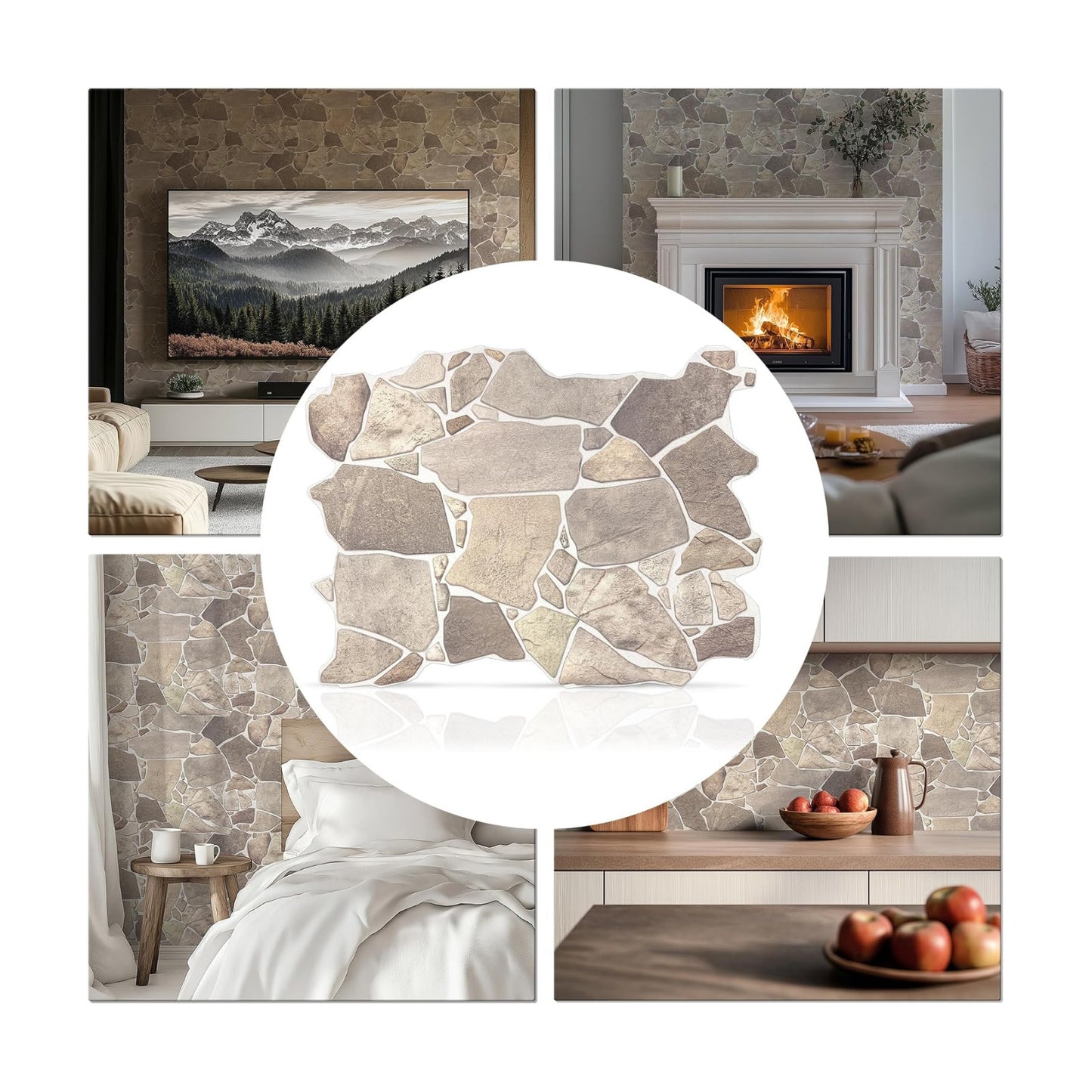 3D Faux Stone Wall Panels, Wild Boulder, Pack of 20, Covers 57.7 Sq Ft | Grey, Beige & Brown, Lightweight PVC, 17.5" x