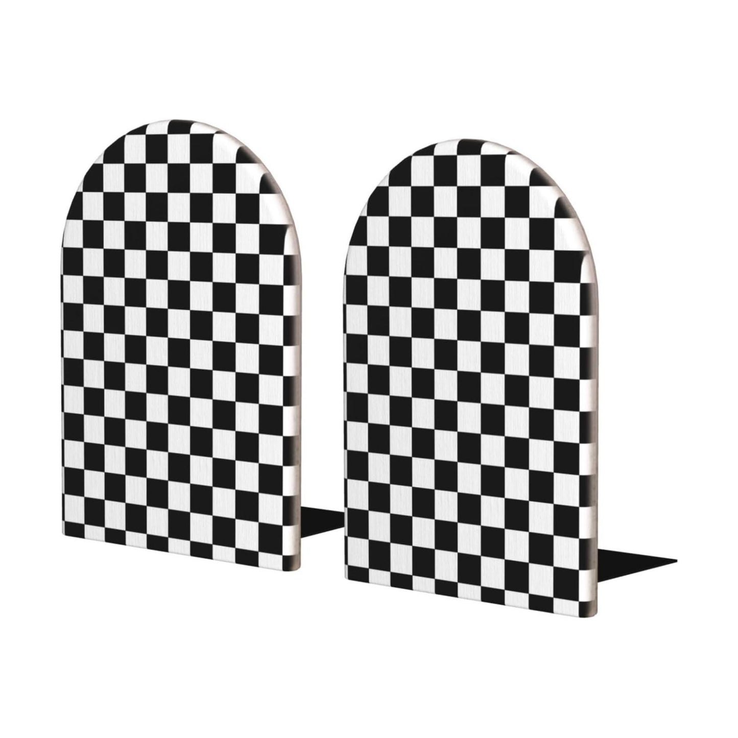 Wood Decorative Bookends / Black Checkered / Standard Size / 6.7 x 4.2 / Set of 2