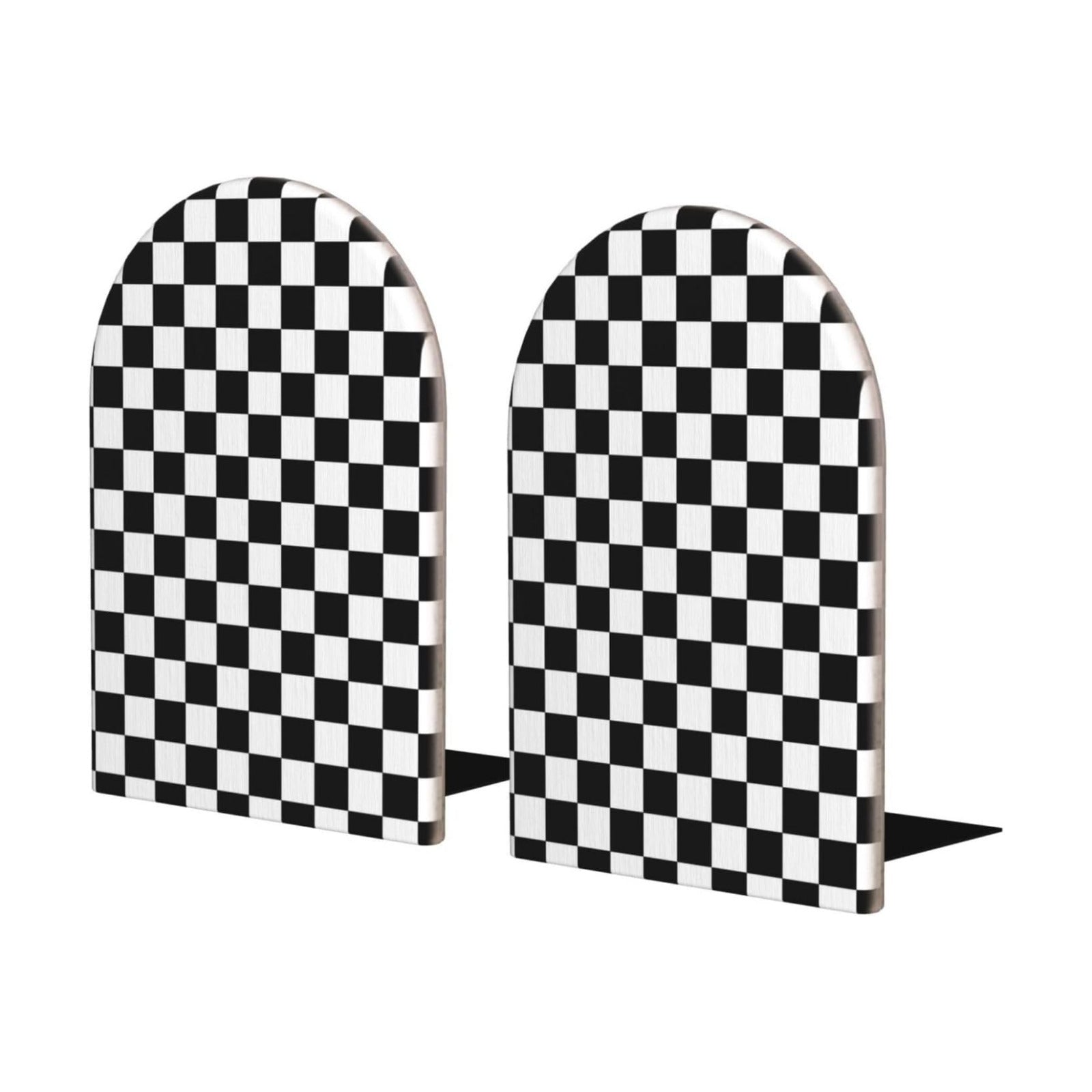 Wood Decorative Bookends / Black Checkered / Standard Size / 6.7 x 4.2 / Set of 2