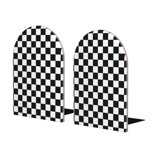 Wood Decorative Bookends / Black Checkered / Standard Size / 6.7 x 4.2 / Set of 2