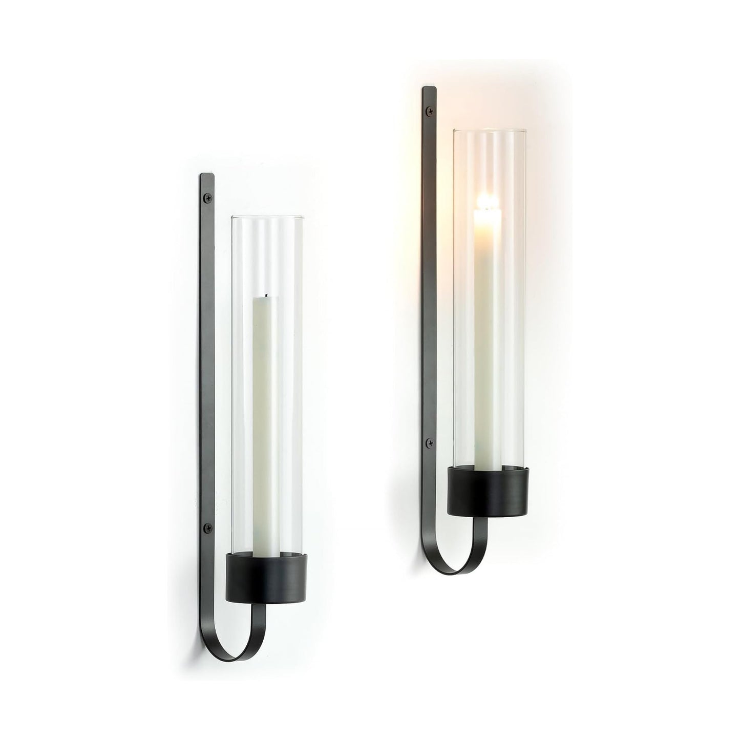 Sziqiqi Black Wall Candle Holders: Metal Candle Sconces for Taper Set of 2 | Set of 2, with Hurricane Glass, Modern